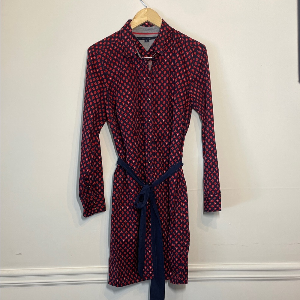 Tommy Hilfiger Red and Blue Long Sleeve Dress